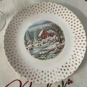 Currier and Ives Homestead in Winter Scene Decorative Plate